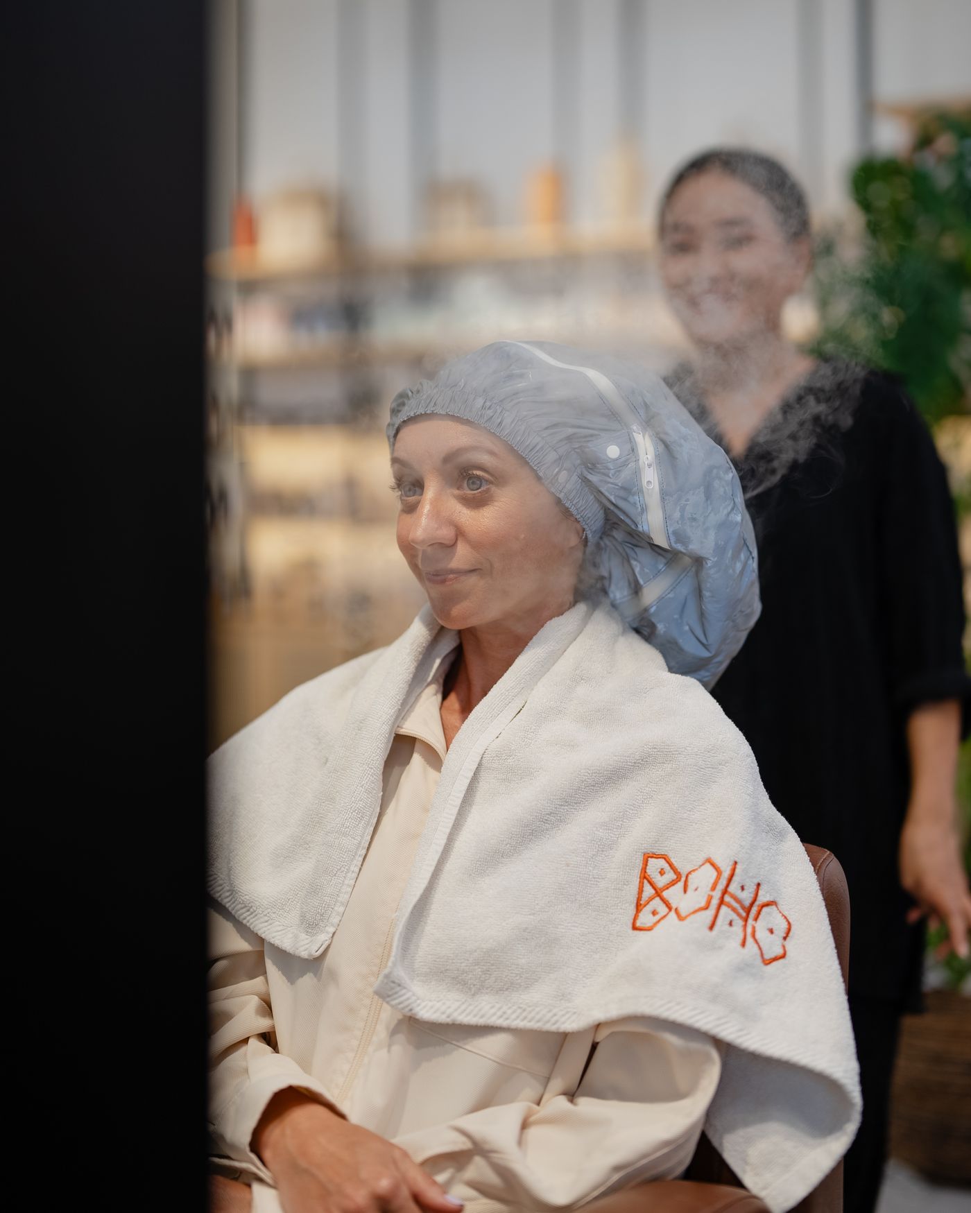 Client enjoying a micro-mist treatment
